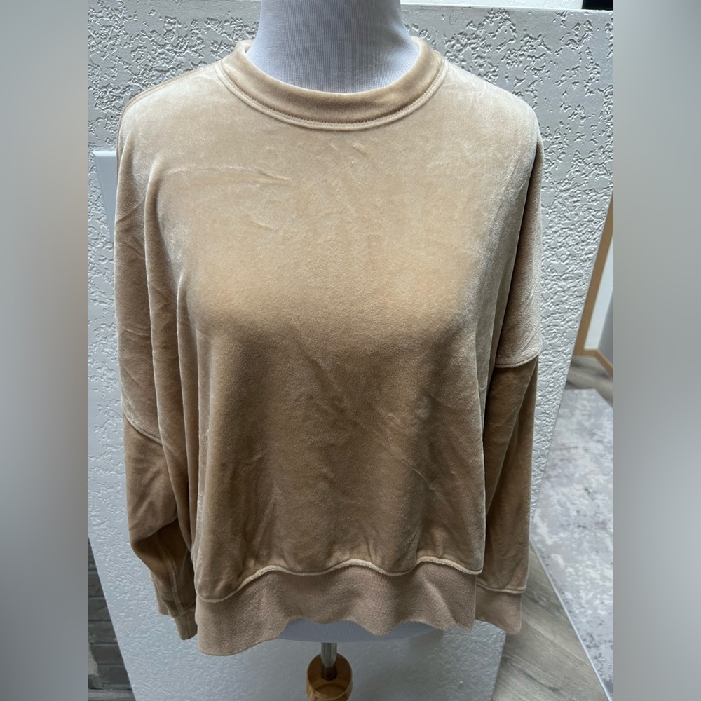 Abercrombie & Fitch Soft AF Velour Crew Sweatshirt Large Tan